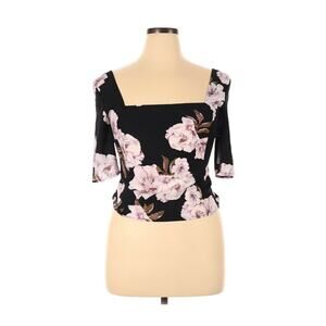 Free Press Floral Short Sleeve Blouse Top Square Neck Pink Black Size Large